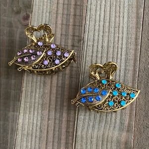 Set of 2 Antique Finish Gemstone Jaw Hair Clips